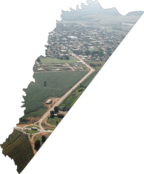 Mapa do Município de Jussara PR - Ao fundo vista aérea da cidade - Prefácio do Professor Quirino R. Maia
